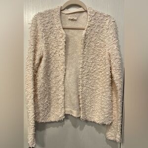 Eileen Fisher Loop Knit Open Cardigan Medium Organic Cotton Cream Ivory Boucle